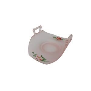 Pink Satin Depression Glass Painted Flower Lancaster Octagon Nappy Dish Handles